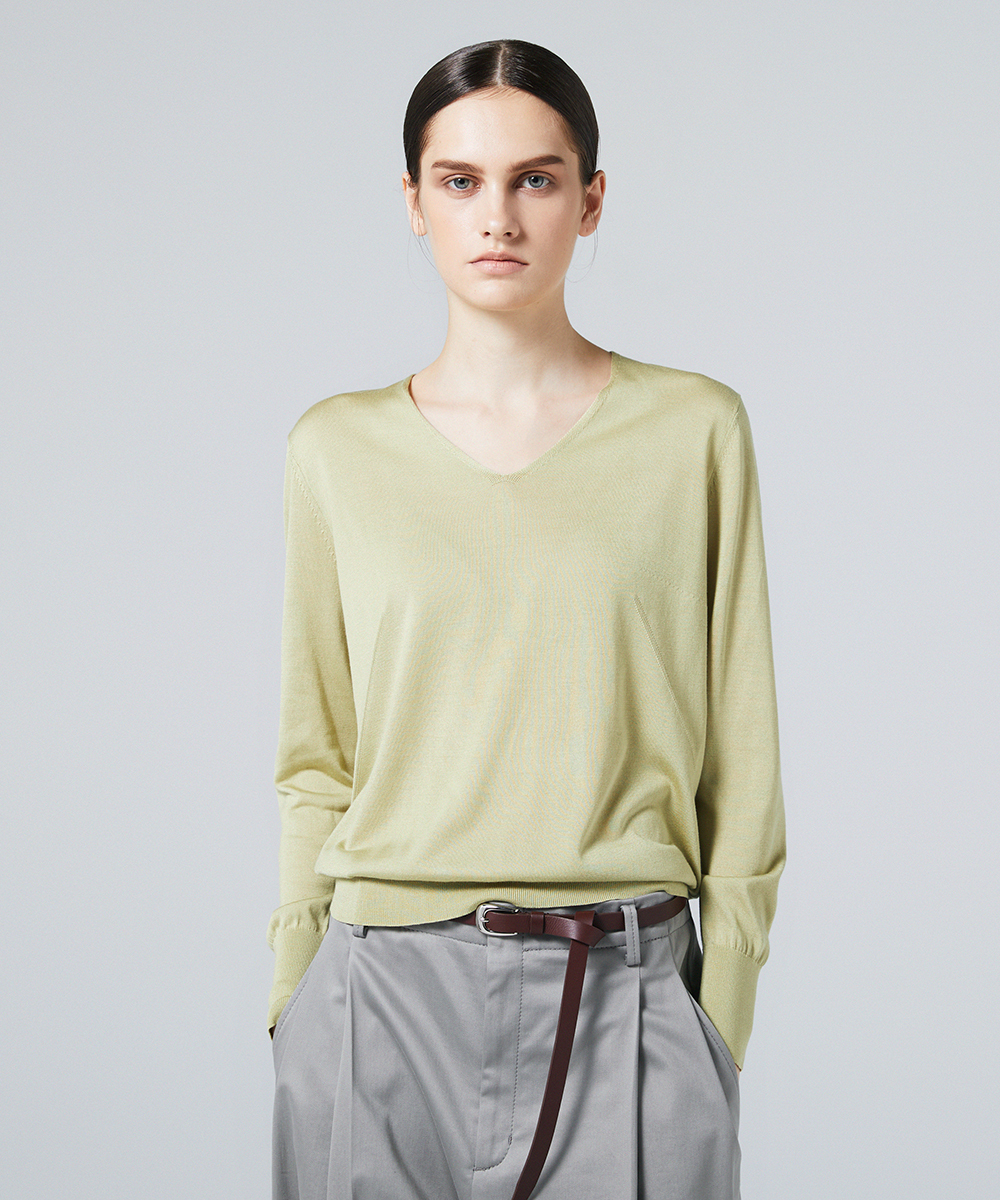 EAUVIRE フィラメントシルクVネックプルオーバー イエロー