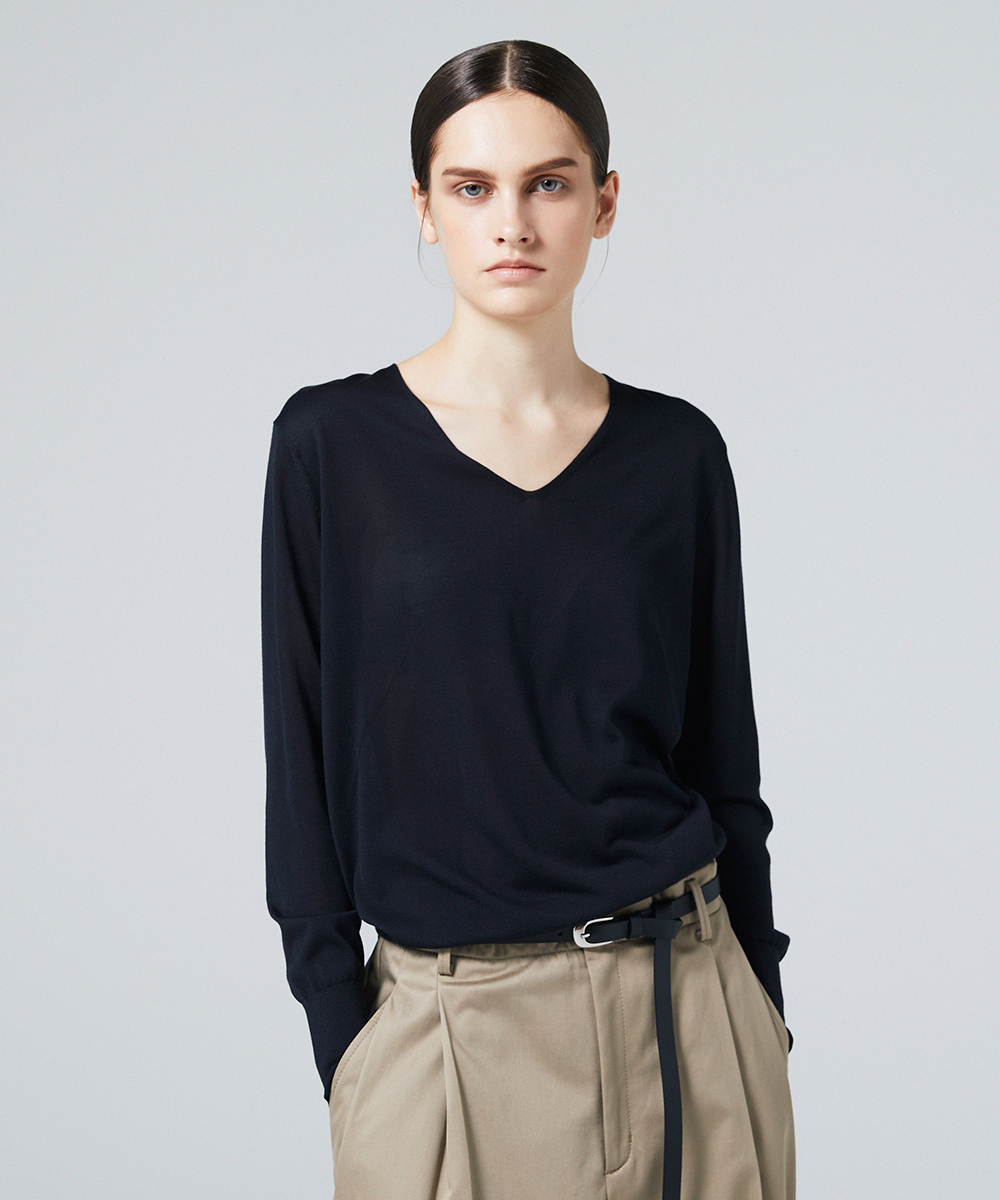 EAUVIRE フィラメントシルクVネックプルオーバー イエロー