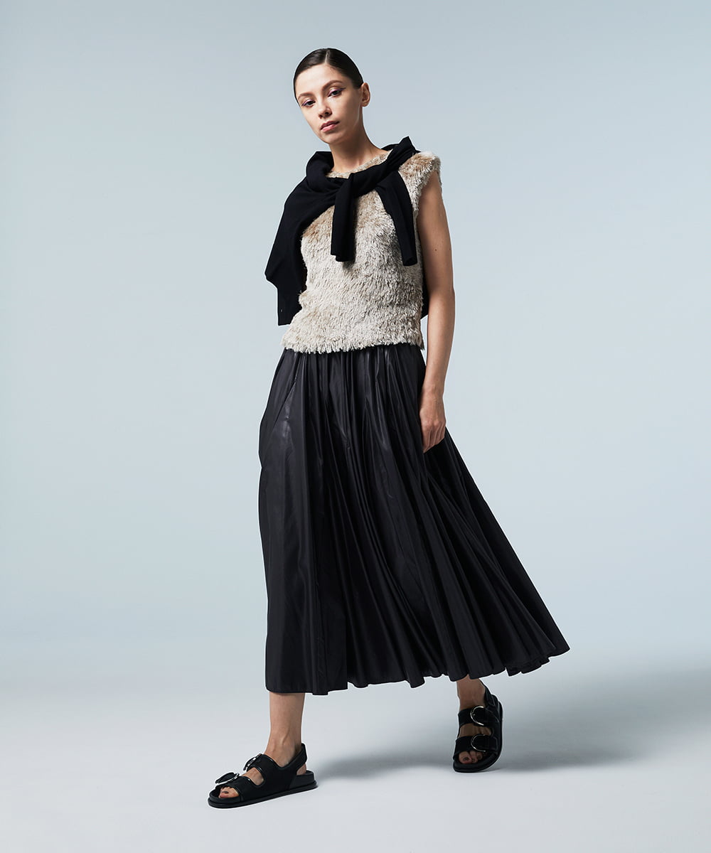 EAUVIRE レザーライクタフタボリュームスカート ブラック