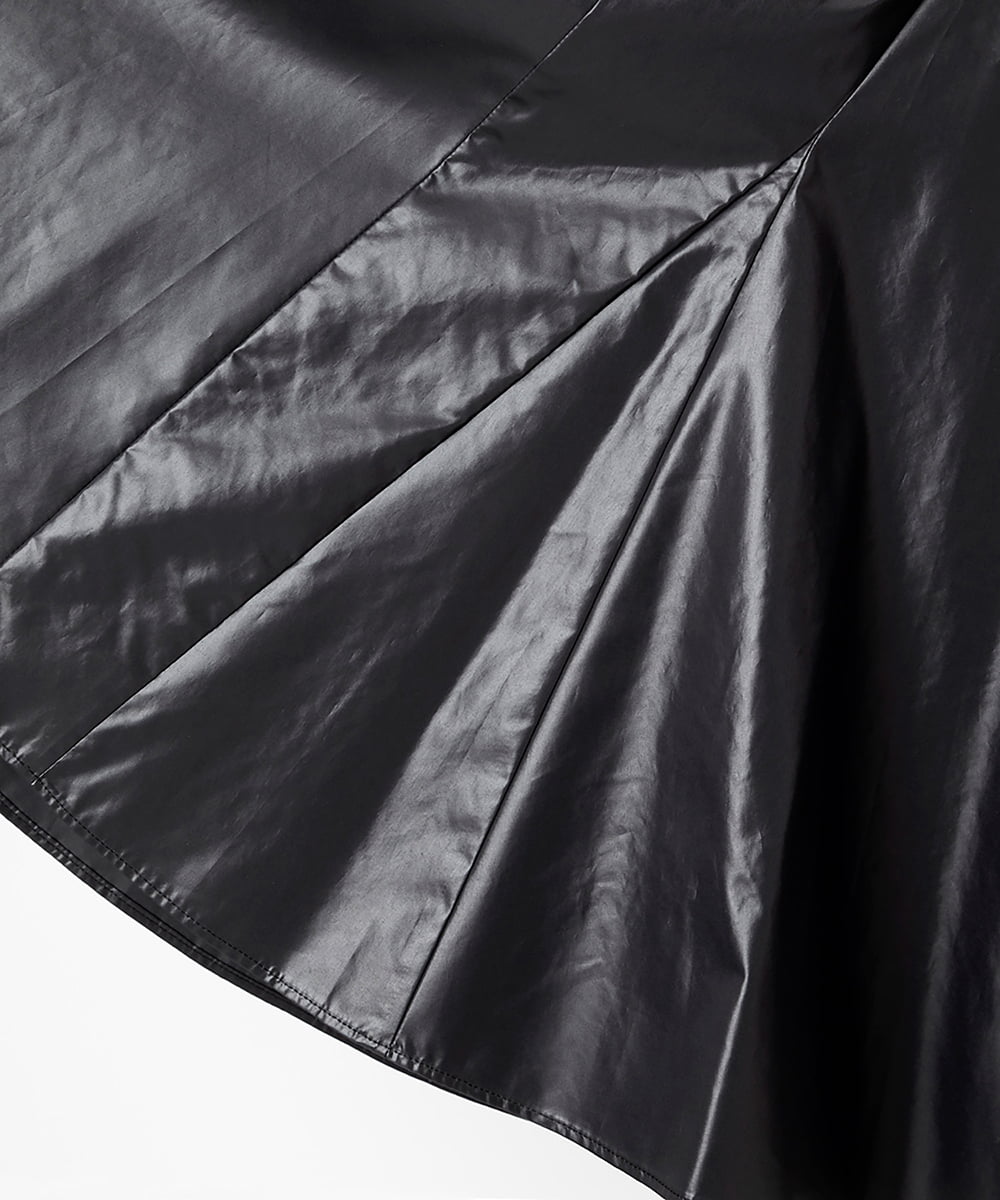 EAUVIRE レザーライクタフタボリュームスカート ブラック