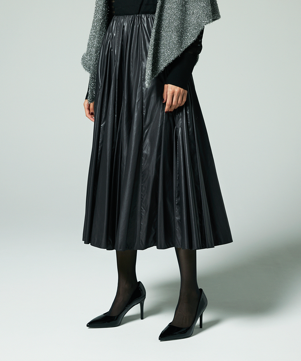 EAUVIRE レザーライクタフタボリュームスカート ブラック
