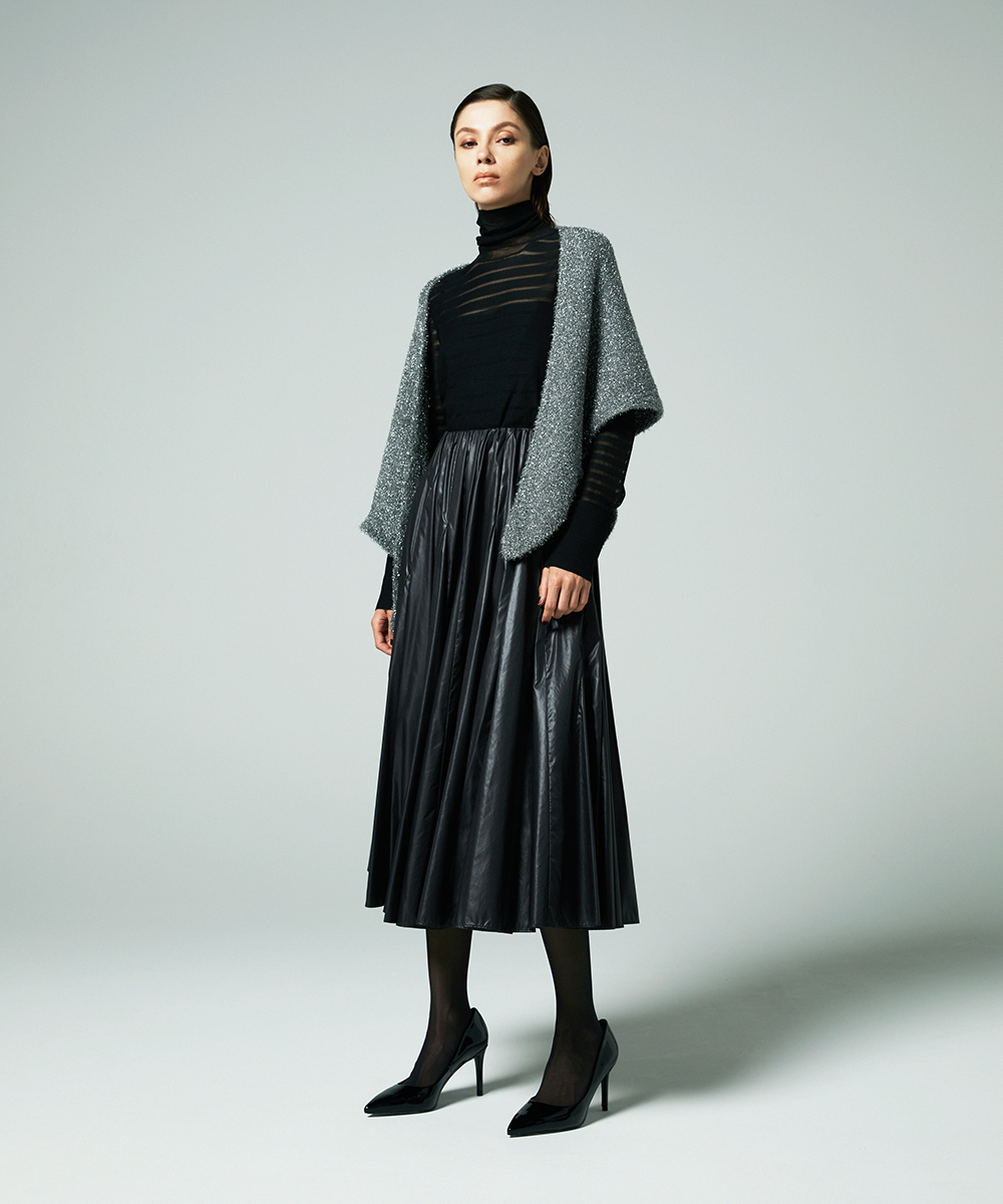 EAUVIRE レザーライクタフタボリュームスカート ブラック