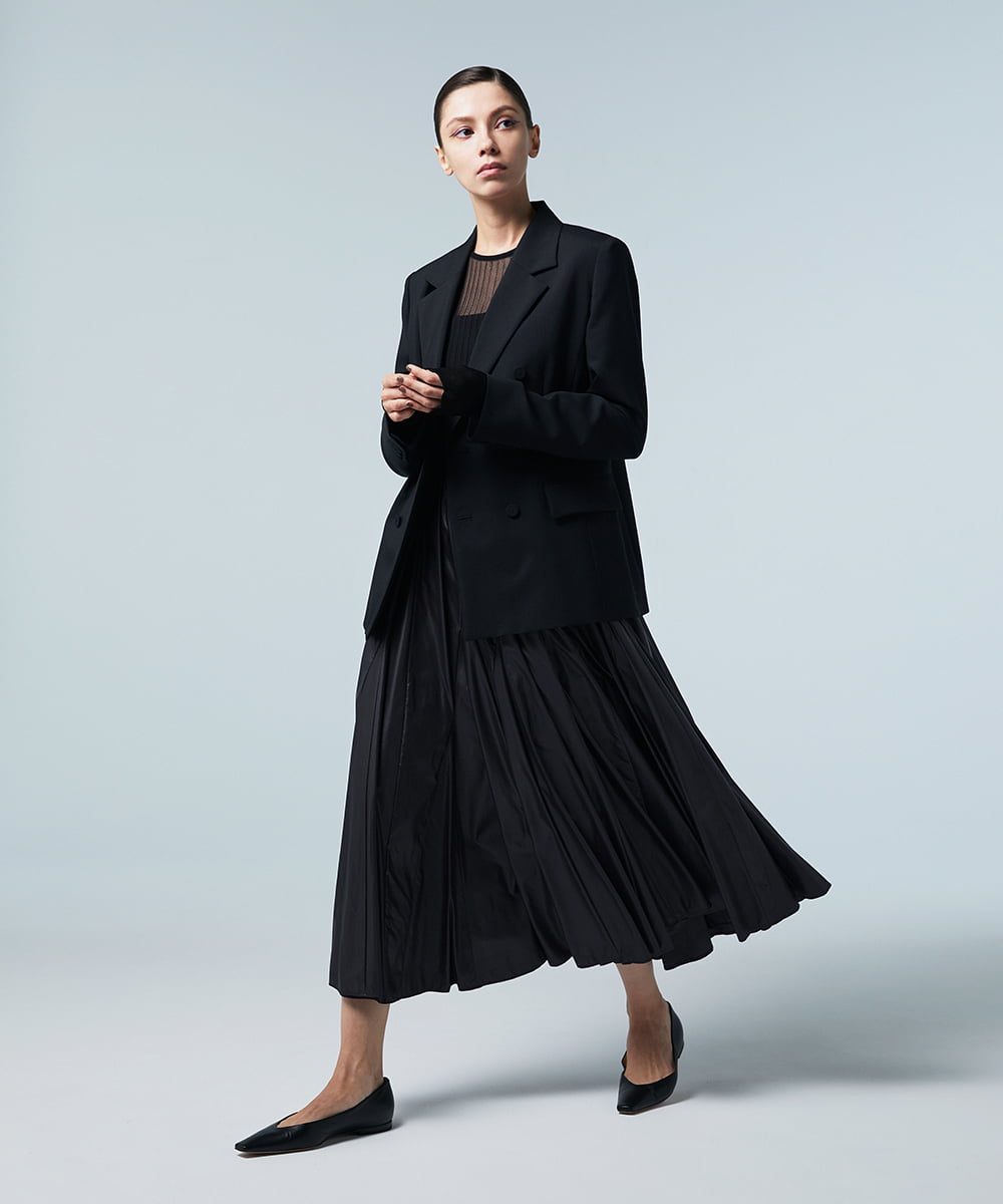 EAUVIRE レザーライクタフタボリュームスカート ブラック