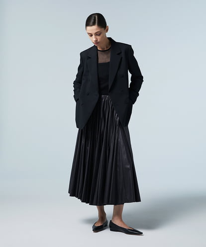 EAUVIRE レザーライクタフタボリュームスカート ブラック