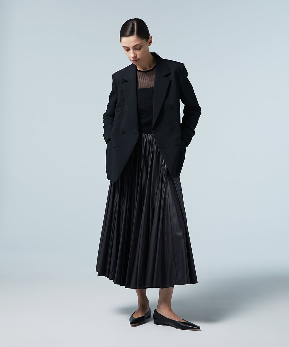 EAUVIRE レザーライクタフタボリュームスカート ブラック