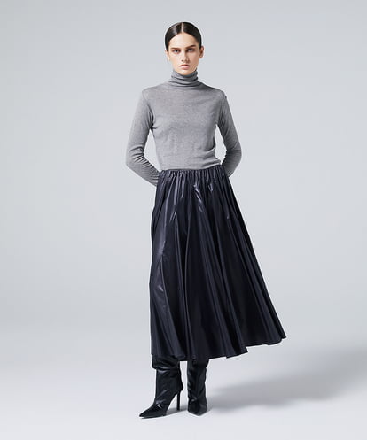 EAUVIRE レザーライクタフタボリュームスカート ブラック