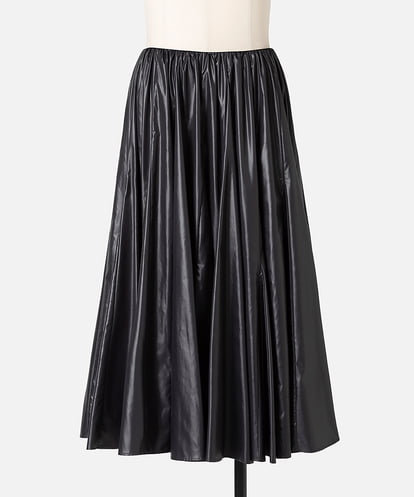 EAUVIRE レザーライクタフタボリュームスカート ブラック