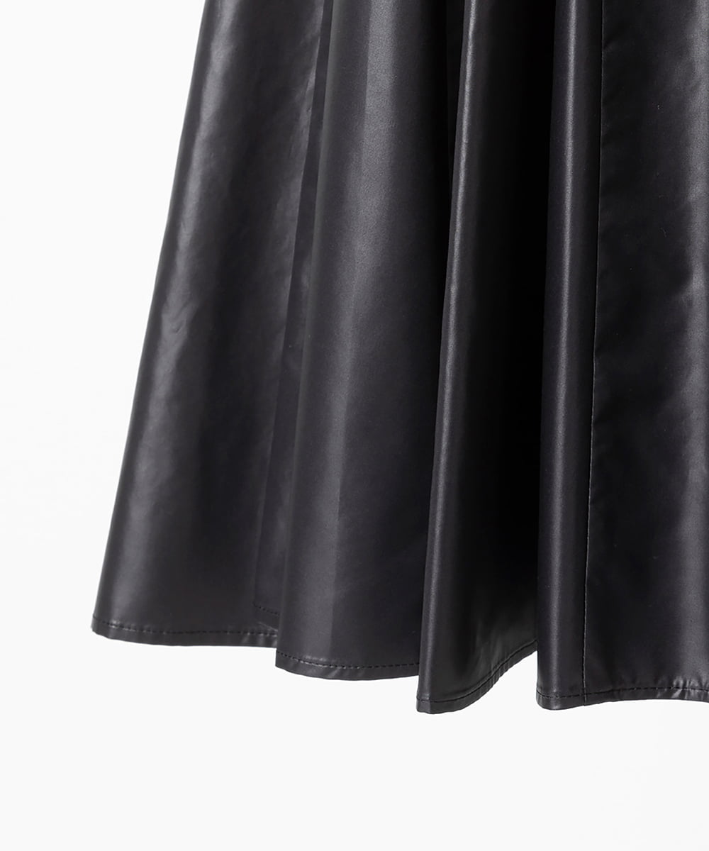 EAUVIRE レザーライクタフタボリュームスカート ブラック
