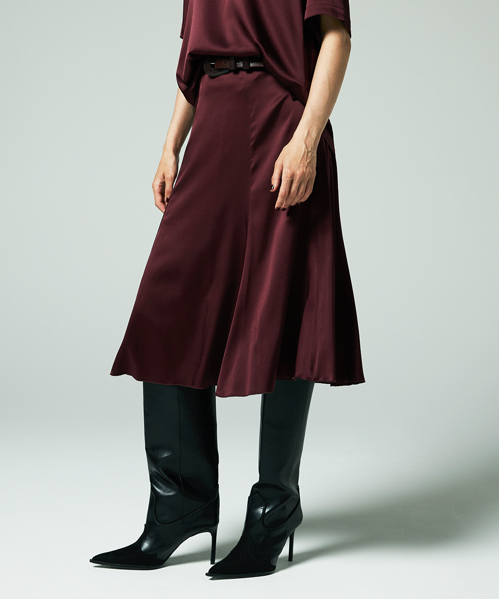 EAUVIRE ウォッシャブルシルクスカート バーガンディ