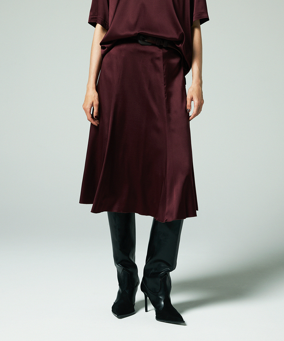 EAUVIRE ウォッシャブルシルクスカート バーガンディ