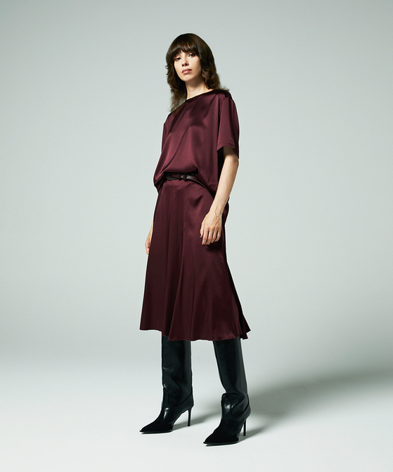 EAUVIRE ウォッシャブルシルクスカート バーガンディ