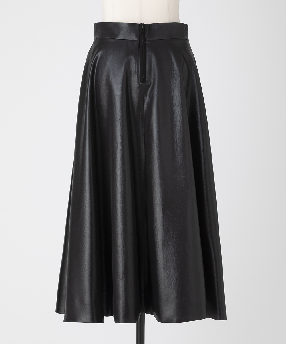 EAUVIRE グロッシーサテンフレアスカート ブラック