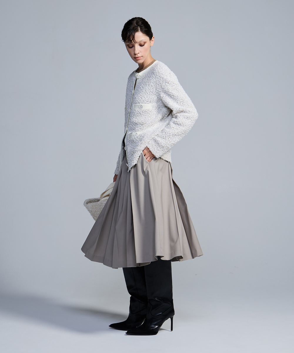 EAUVIRE ウールストレッチワイドプリーツスカート ベージュ