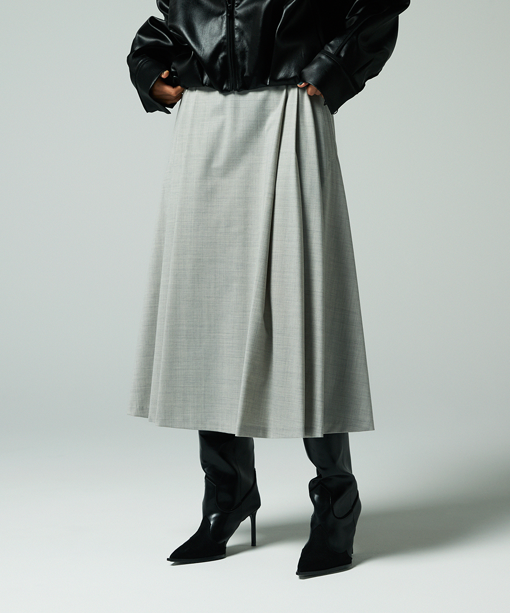 EAUVIRE ソフトプリーツロングスカート ライトグレー