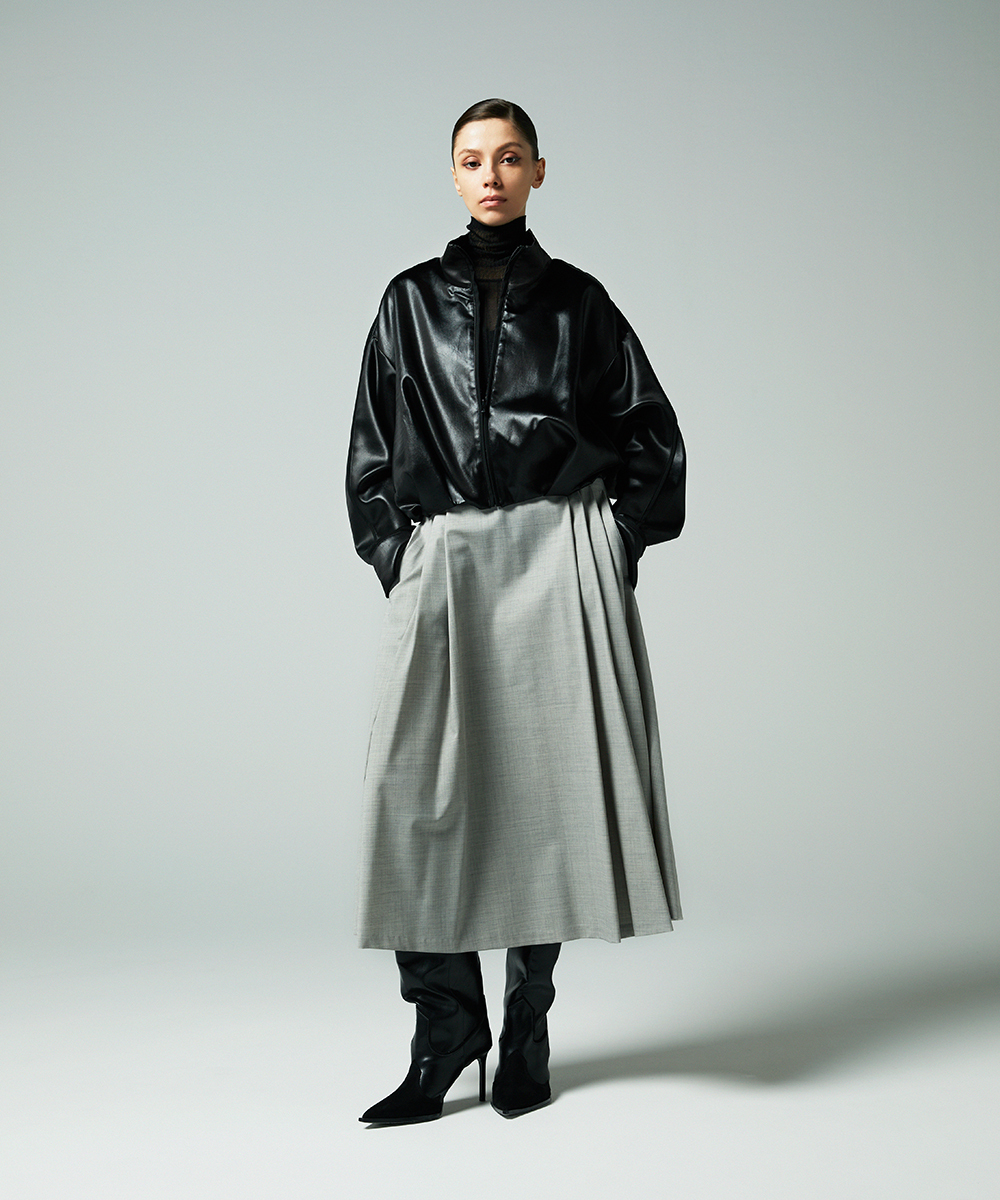 EAUVIRE ソフトプリーツロングスカート ライトグレー