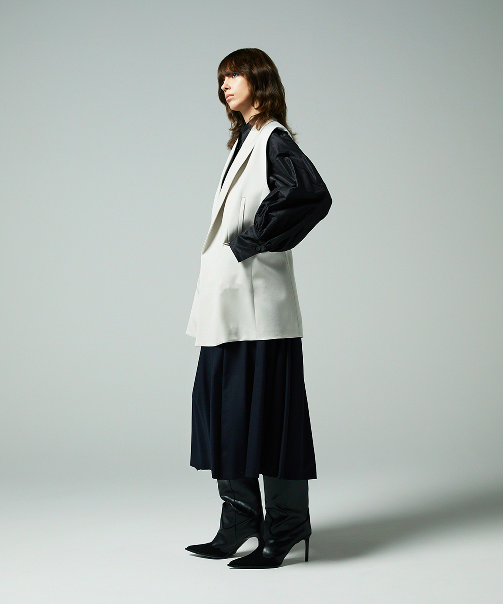 EAUVIRE ソフトプリーツロングスカート ネイビー