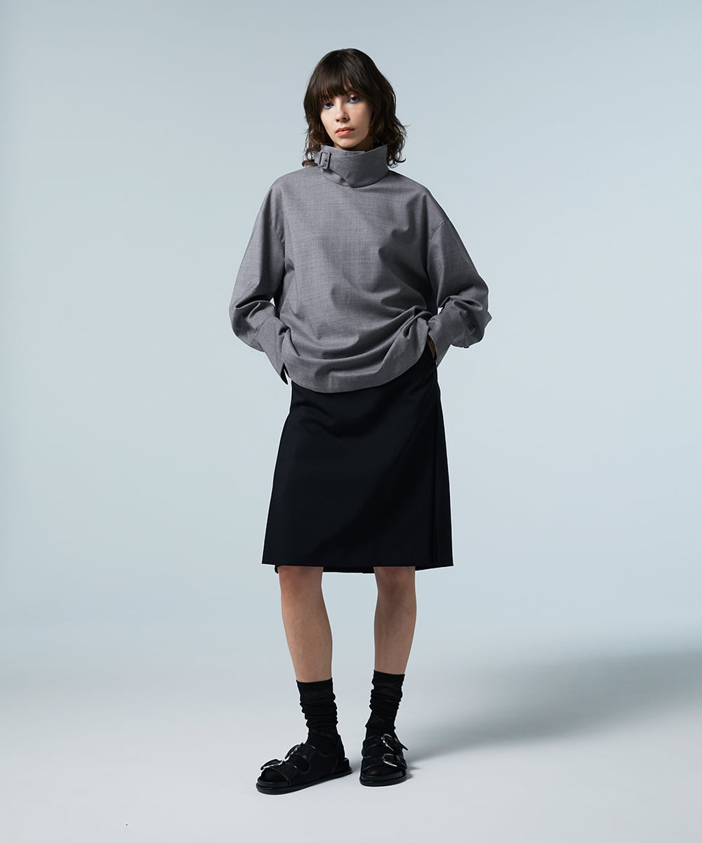 EAUVIRE サイドプリーツスカート ブラック