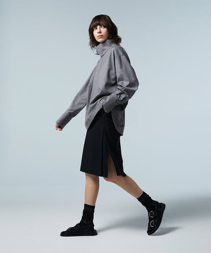 EAUVIRE サイドプリーツスカート ブラック