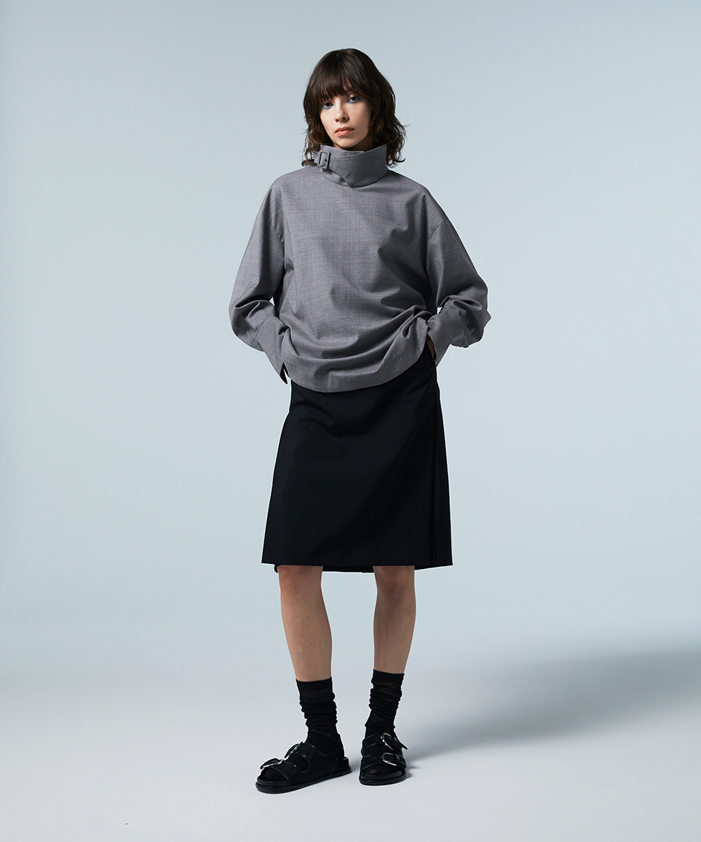 EAUVIRE サイドプリーツスカート ブラック