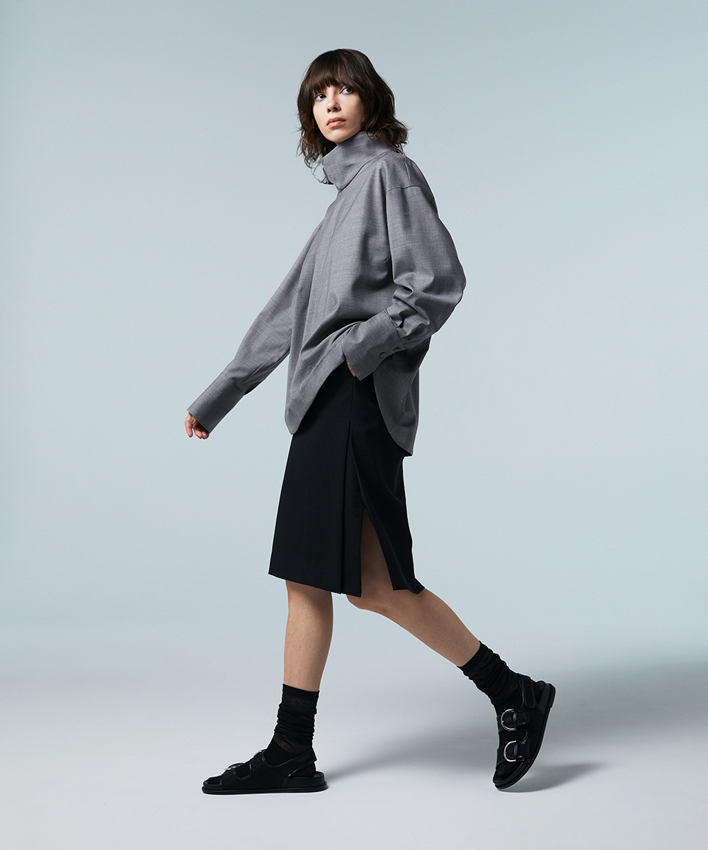 EAUVIRE サイドプリーツスカート ブラック