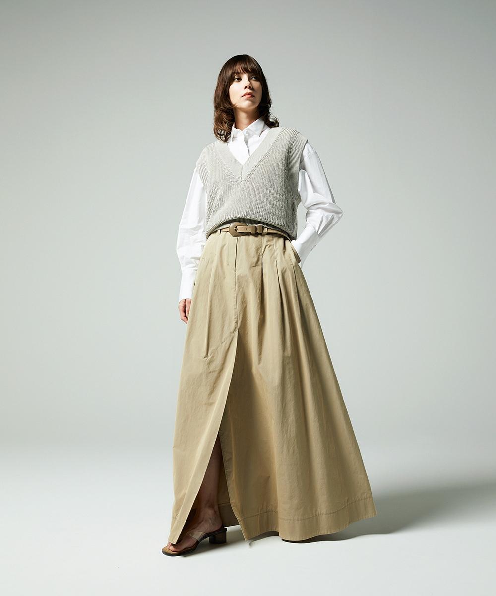 EAUVIRE ワイドタックロングスカート ベージュ