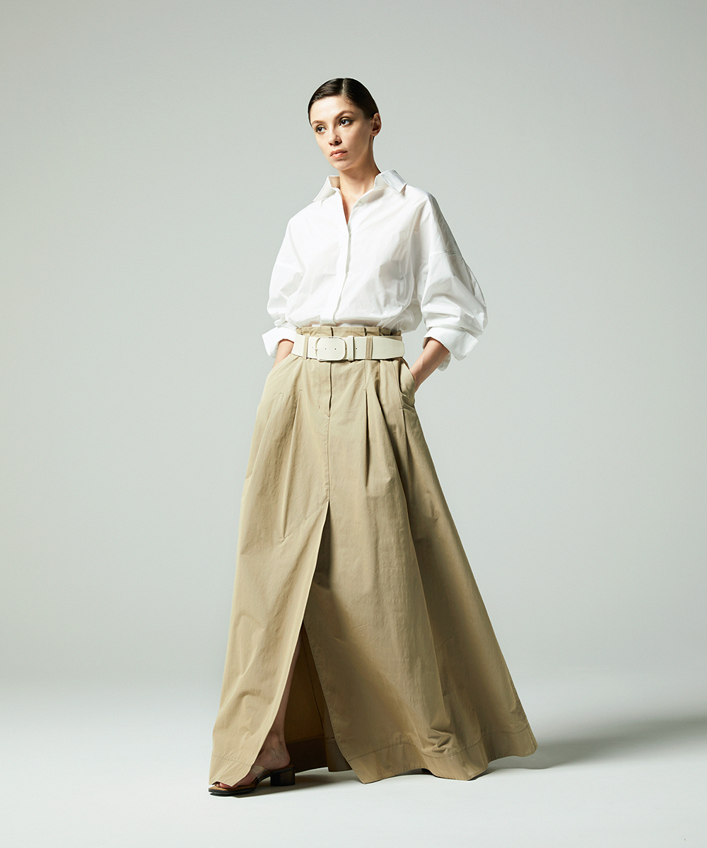 EAUVIRE ワイドタックロングスカート ベージュ