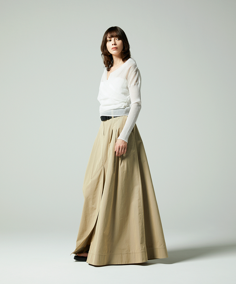 EAUVIRE ワイドタックロングスカート ベージュ
