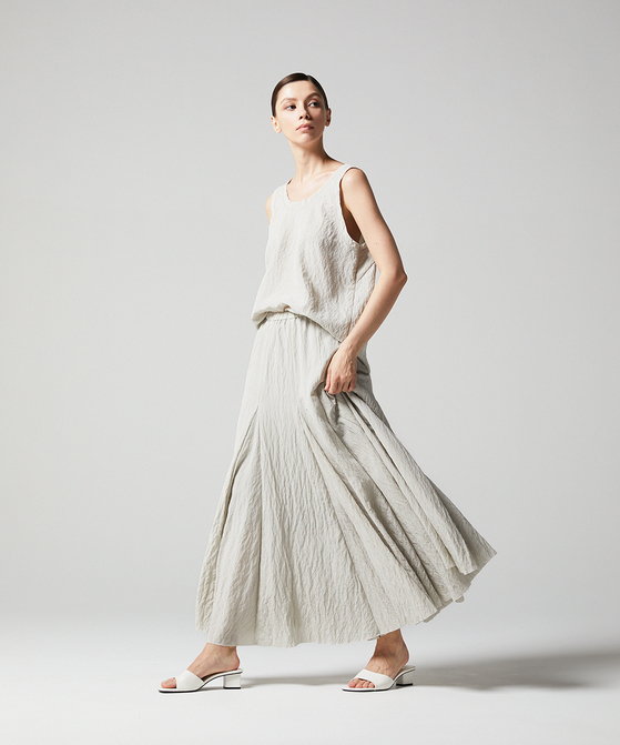 EAUVIRE シルクナイロンロングスカート ライトグレー