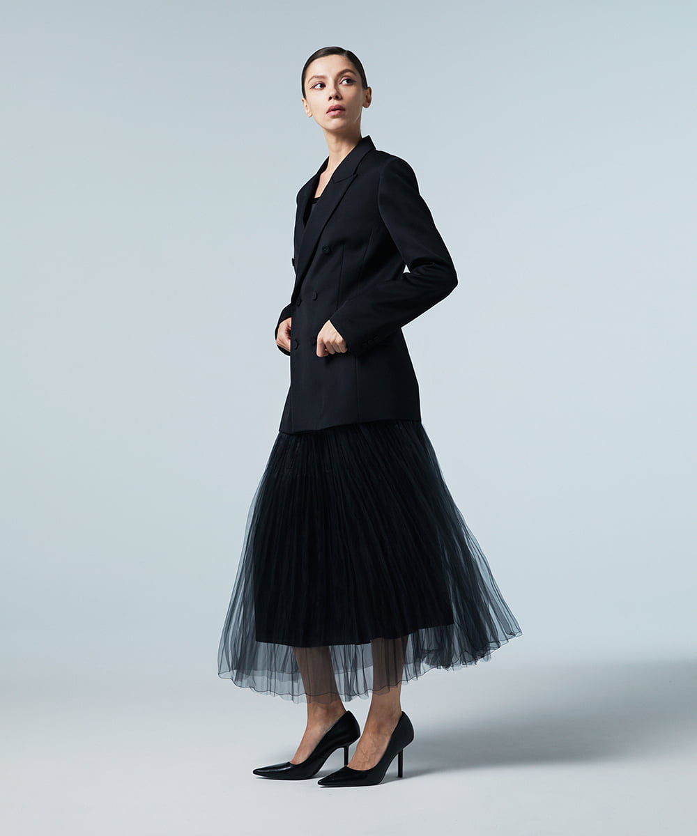 EAUVIRE ランダムプリーツエアリースカート ブラック