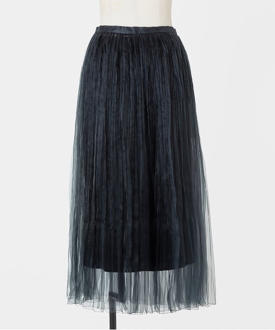 EAUVIRE ランダムプリーツエアリースカート ブラック