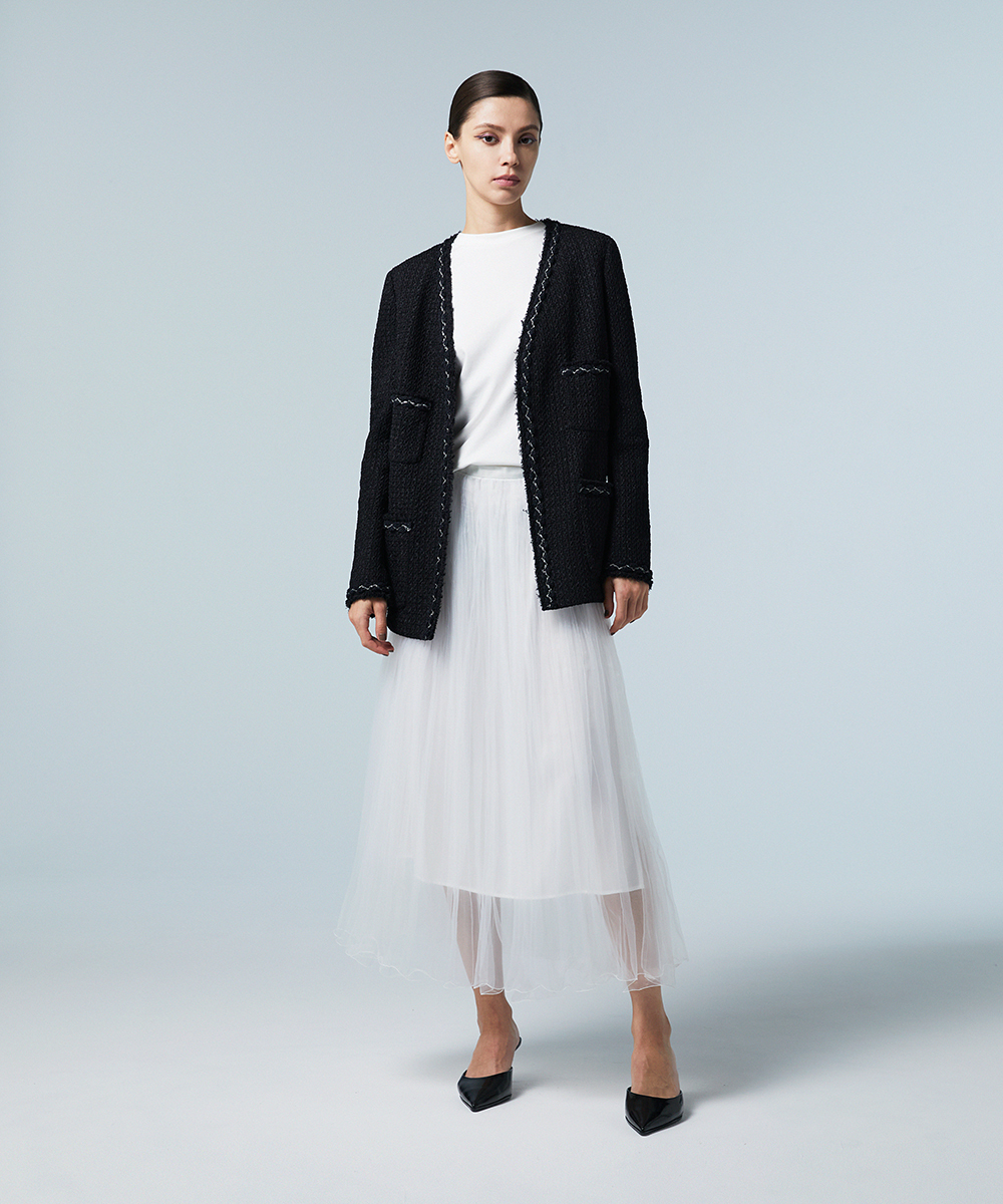 EAUVIRE ランダムプリーツエアリースカート ホワイト