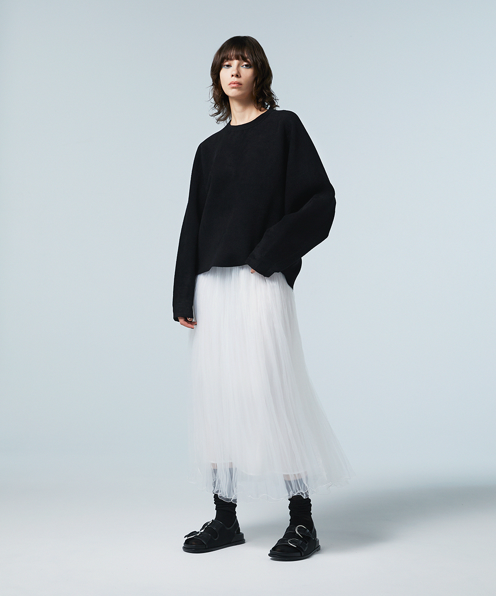 EAUVIRE ランダムプリーツエアリースカート ブラック