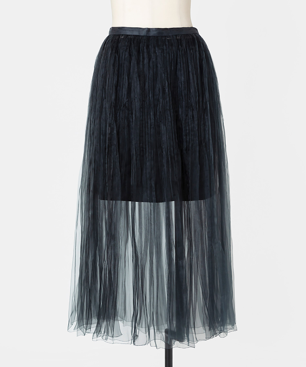 EAUVIRE ランダムプリーツエアリースカート ブラック