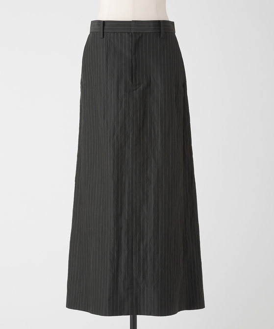 EAUVIRE ストライプバックフレアスカート カーキストライプ