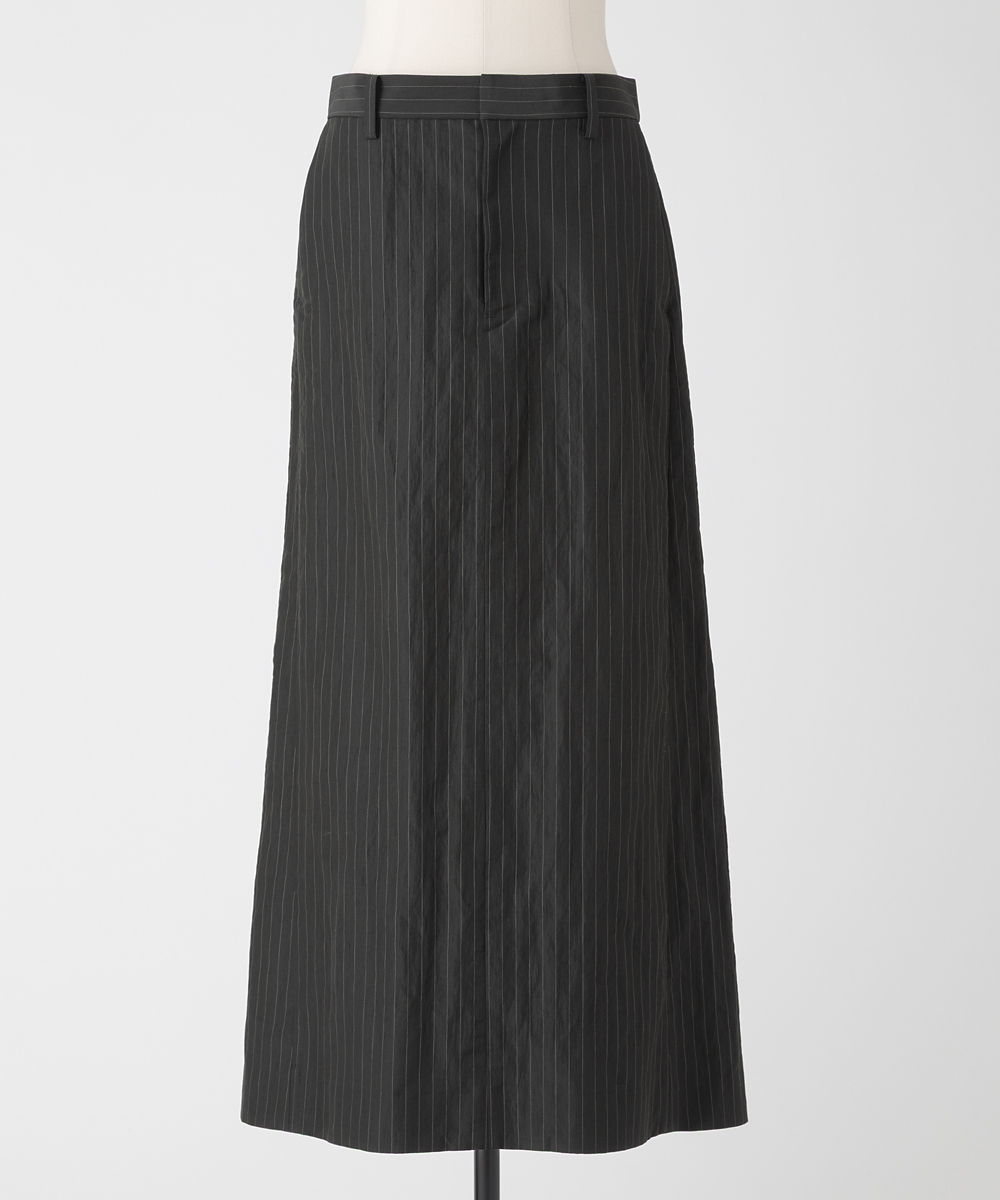 EAUVIRE ストライプバックフレアスカート カーキストライプ