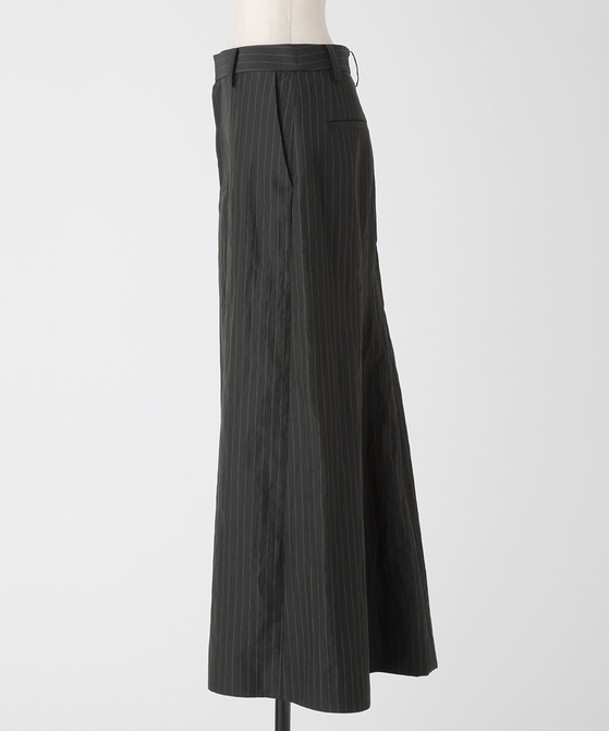 EAUVIRE ストライプバックフレアスカート カーキストライプ