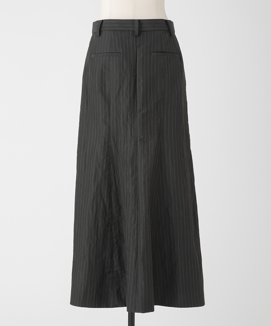 EAUVIRE ストライプバックフレアスカート カーキストライプ