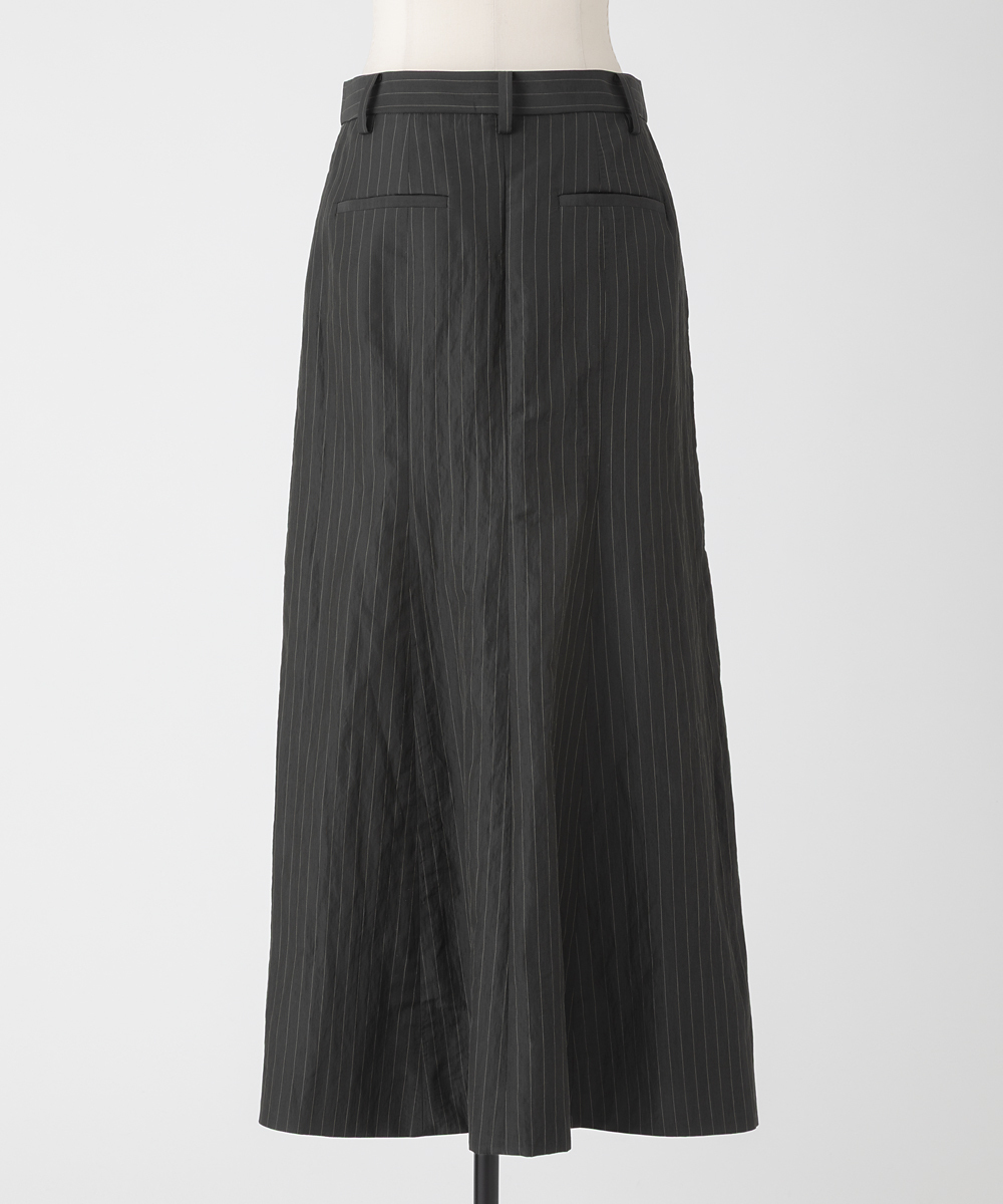 EAUVIRE ストライプバックフレアスカート カーキストライプ