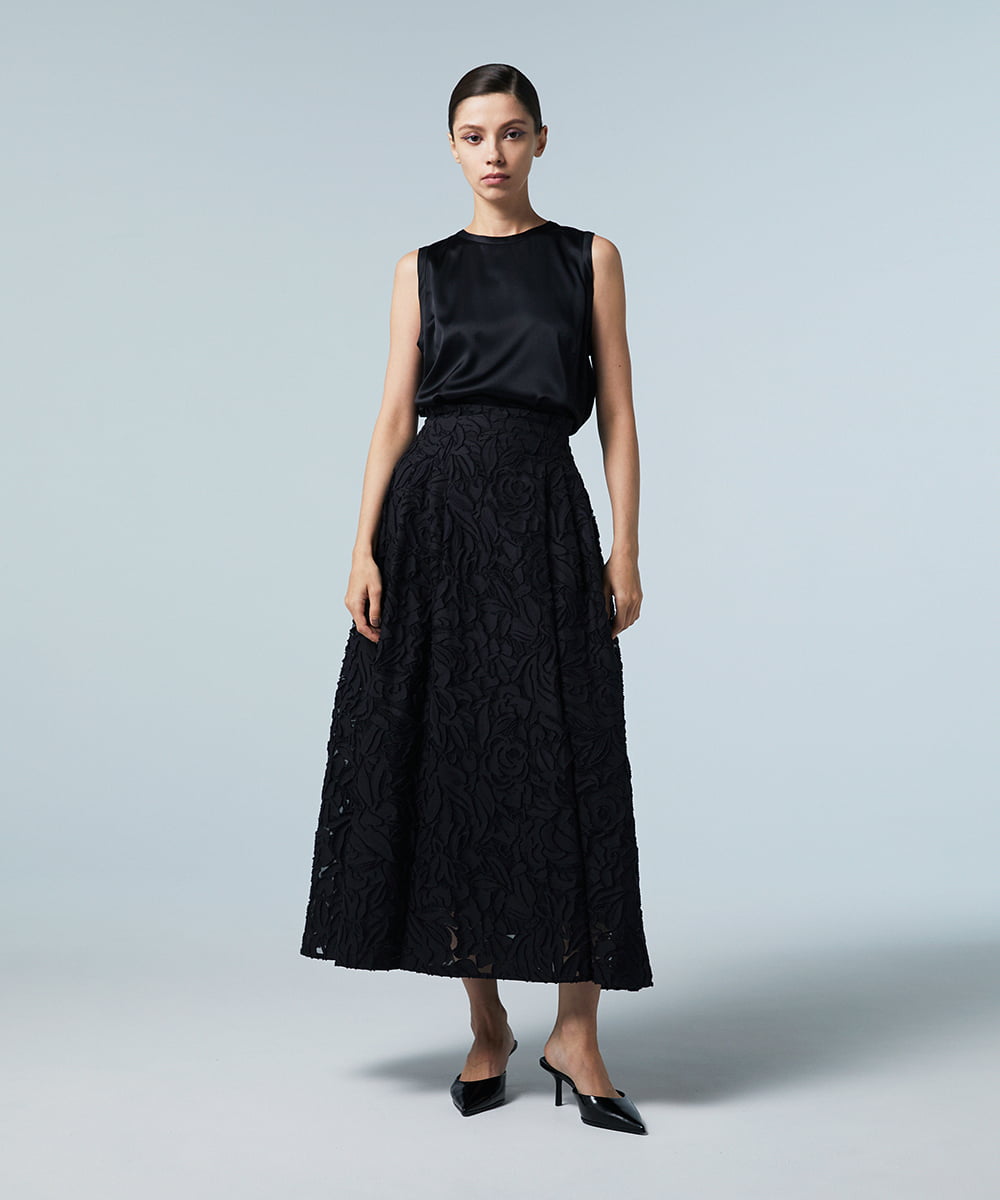 EAUVIRE ボリュームタックスカート ブラック