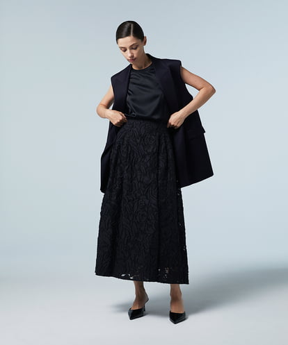 EAUVIRE ボリュームタックスカート ブラック