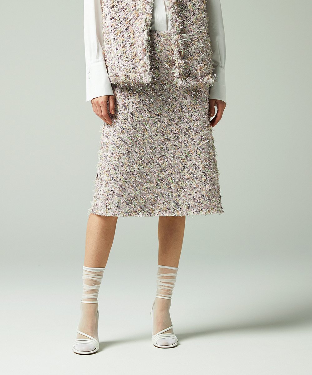 EAUVIRE リボンツイードスカート ピンク