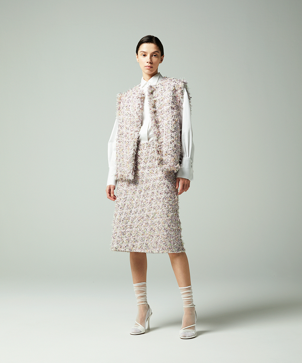 EAUVIRE リボンツイードスカート ピンク