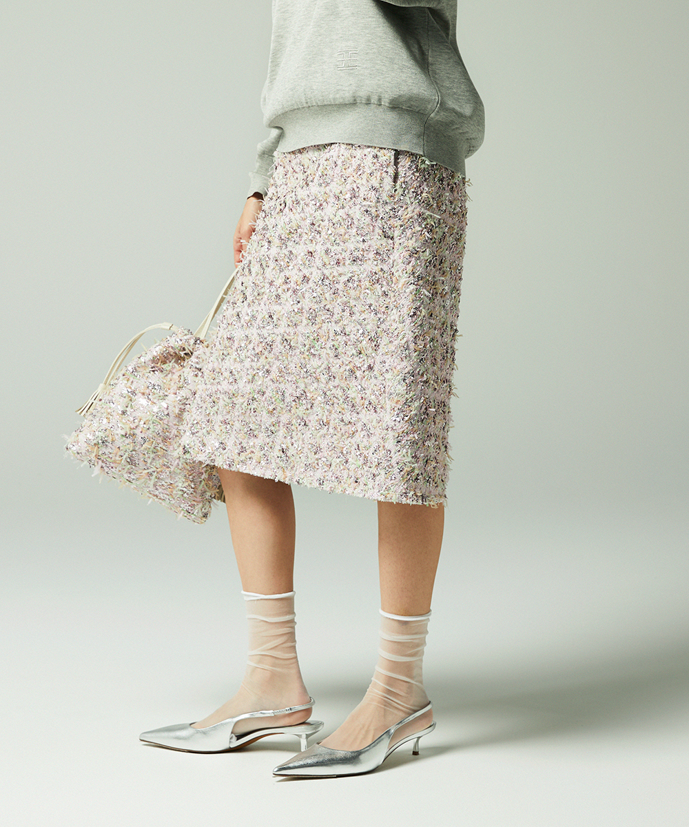 EAUVIRE リボンツイードスカート ピンク