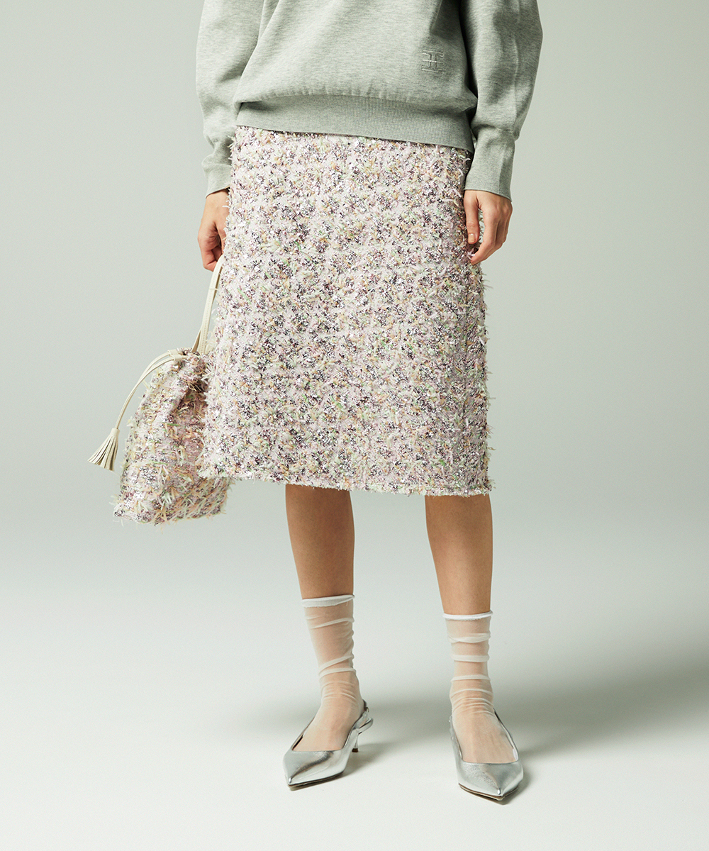 EAUVIRE リボンツイードスカート ピンク