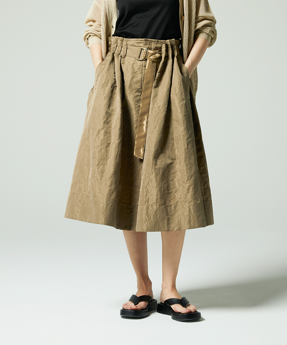 EAUVIRE シャイニーベルテッドスカート ブラウン