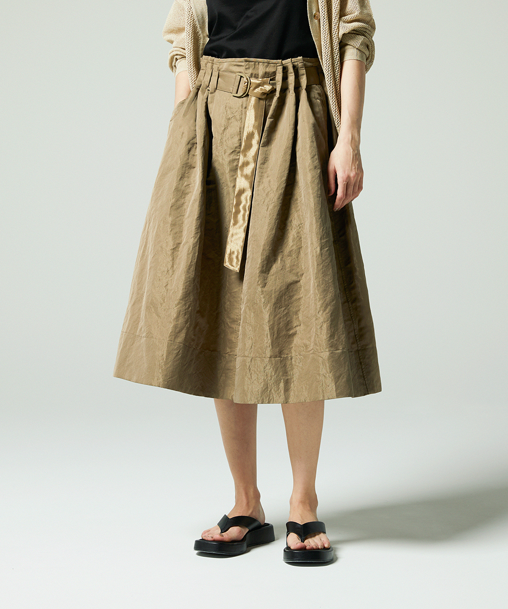 EAUVIRE シャイニーベルテッドスカート ブラウン