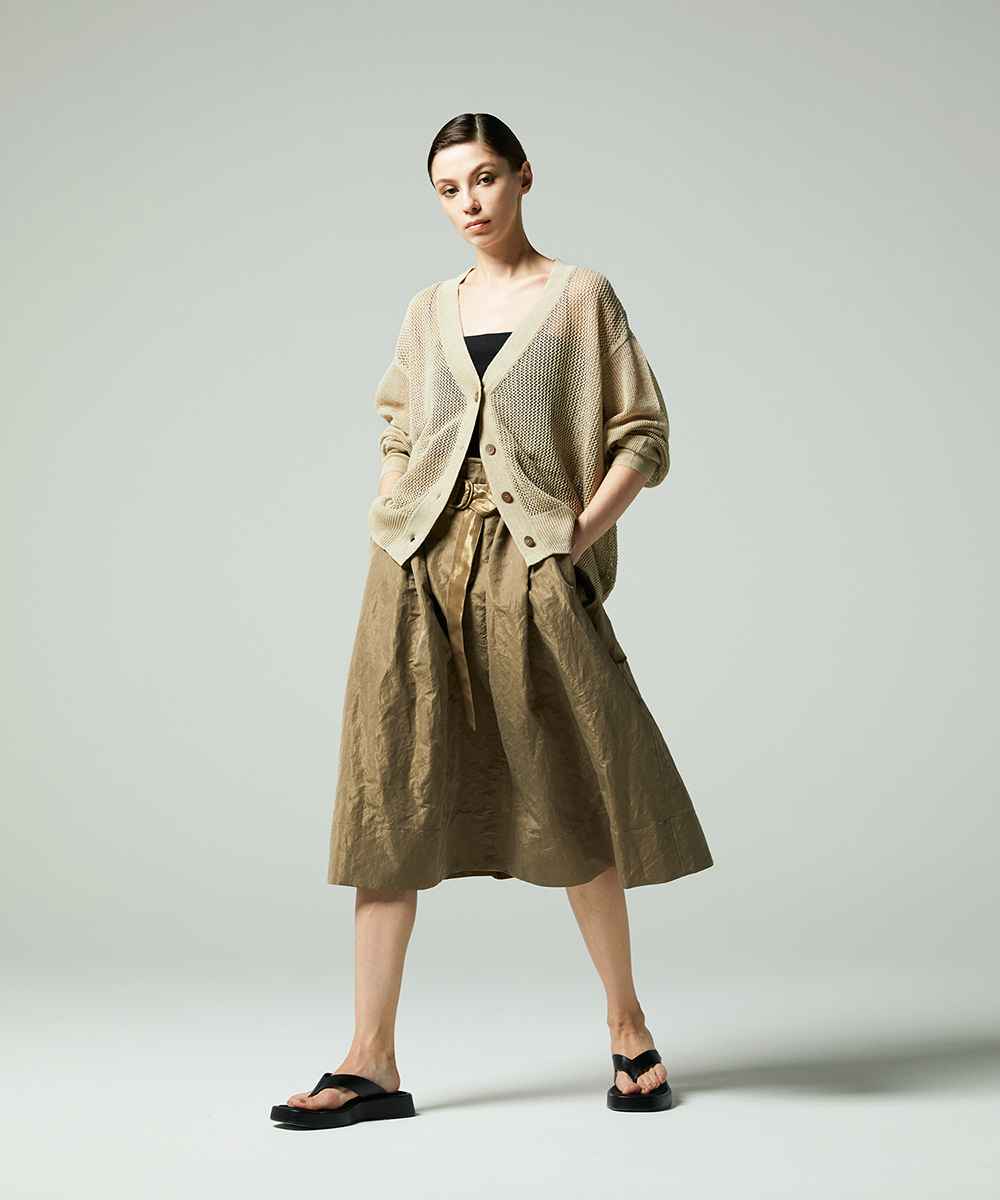 EAUVIRE シャイニーベルテッドスカート ブラウン