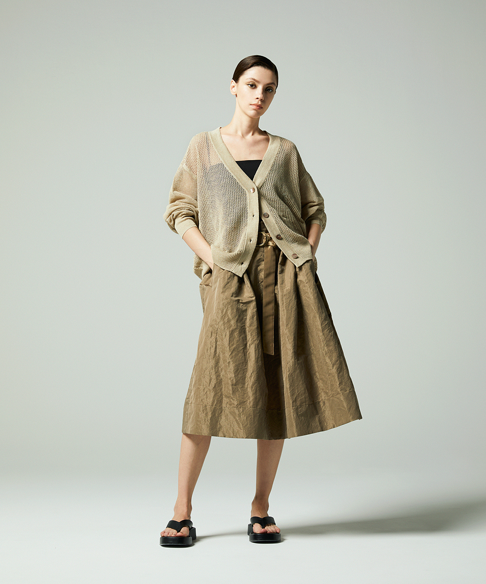 EAUVIRE シャイニーベルテッドスカート ブラウン