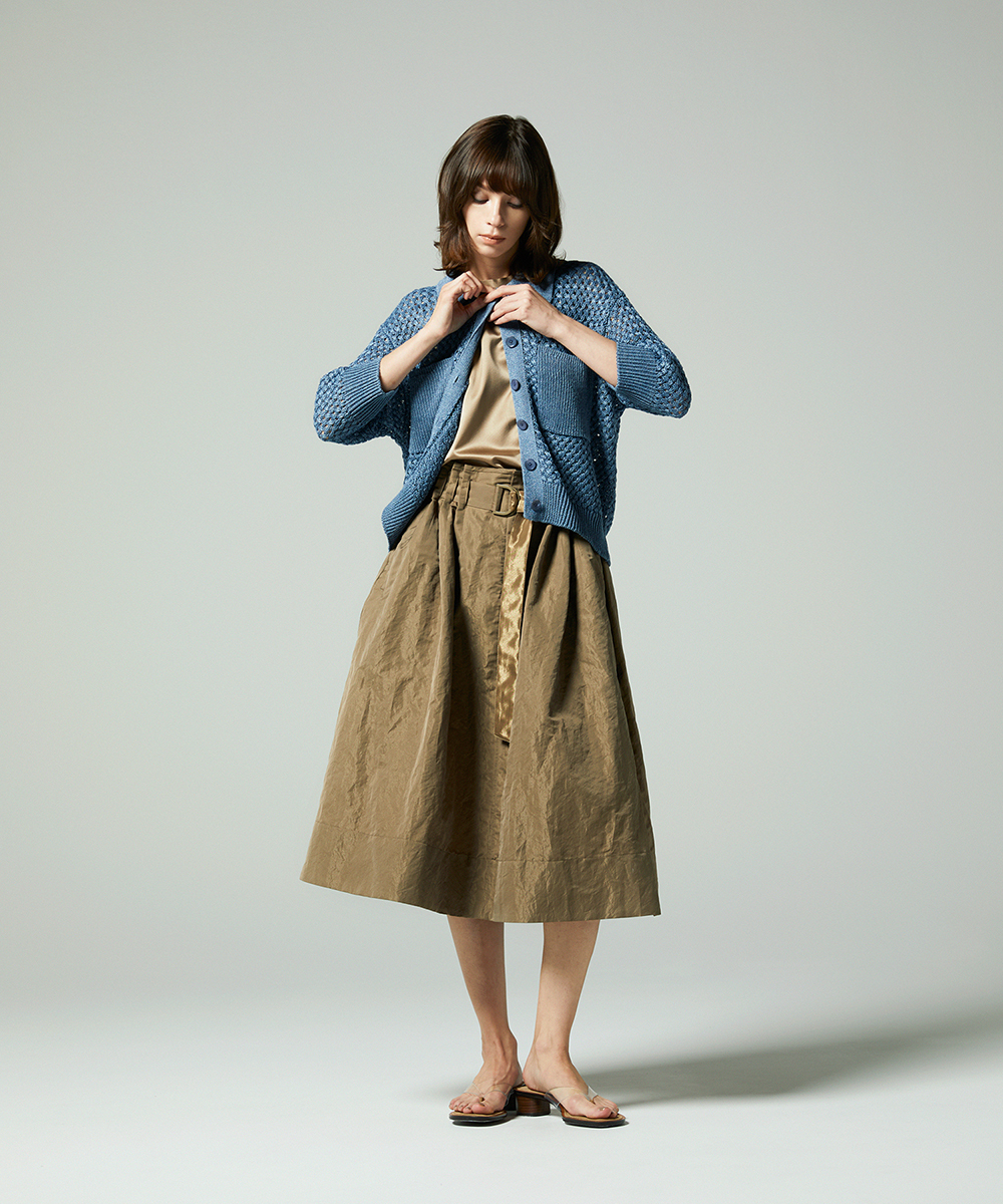 EAUVIRE シャイニーベルテッドスカート ブラウン