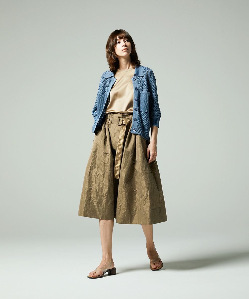 EAUVIRE シャイニーベルテッドスカート ブラウン